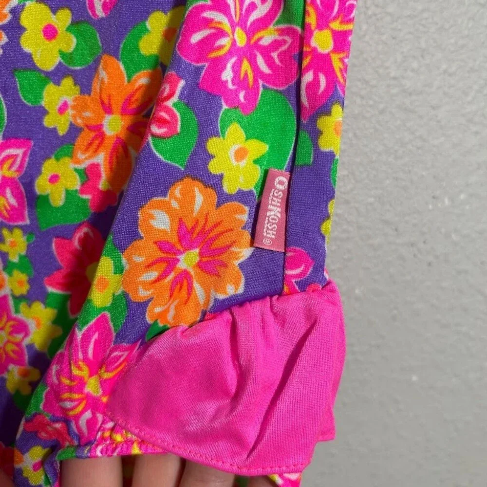 VTG 90s Oshkosh Bgosh Swimsuit 3T/4T Neon Floral Ruffles One Piece Swim